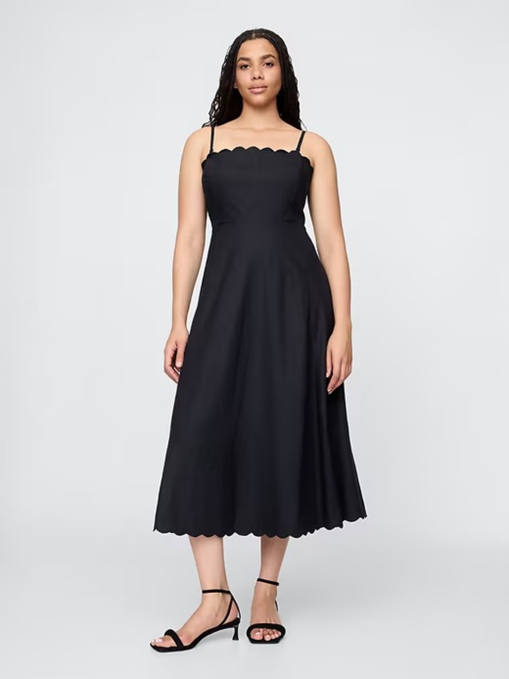 GAP Linen-Blend Scalloped Midi Dress